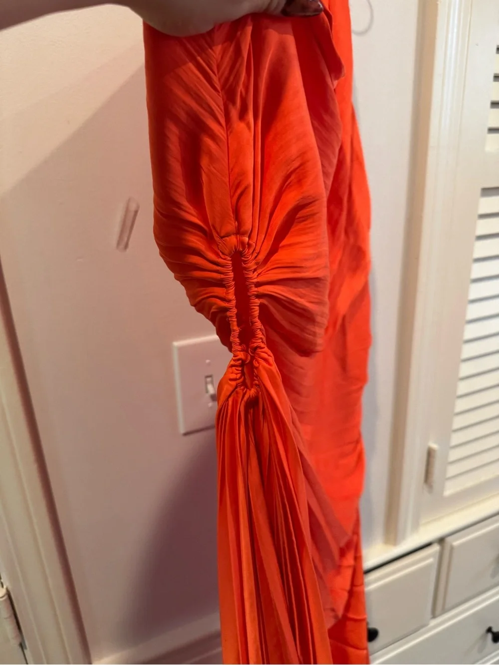House Of Harlow 1960 One Shoulder Pleated Orange Asymmetrical Midi Dress Sz M